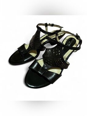 Women’s Black Leather Strappy Heeled Sandals Size 7.5